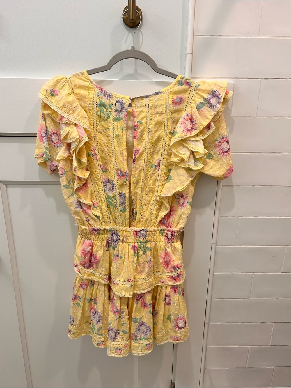 Love Shack Fancy Girls' Yellow Floral Ruffle Tiered Dress